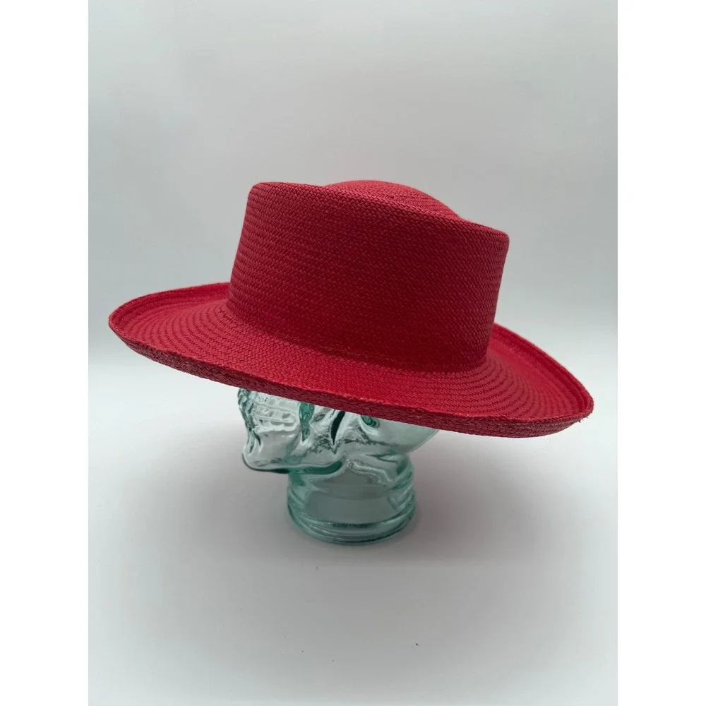 Fiesta Phoenix Arizona Red Straw Sun Hat Wide Brim Boater Made USA Large Vntage